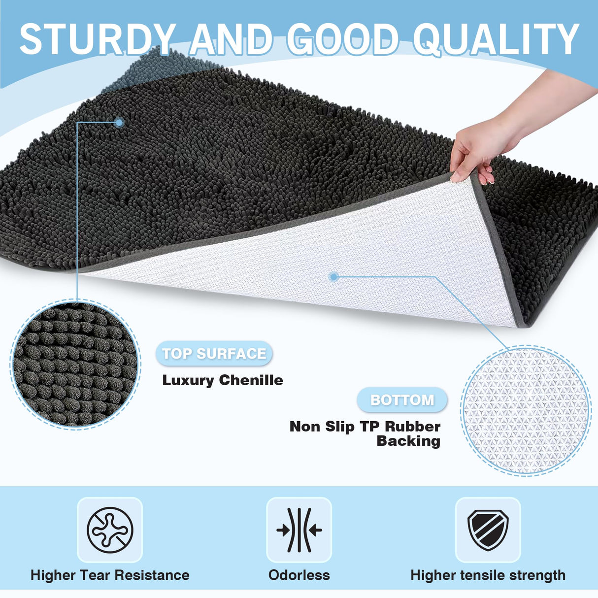 Amyracel Dirt Trapping Door Mat, 48" x 72" Large Absorbent Dog Door Mat for Muddy Paws, Quick Dry Non Slip Chenille Mud Mat for Dogs, Machine Washable Entry Indoor Entryway Rug for Inside Floor