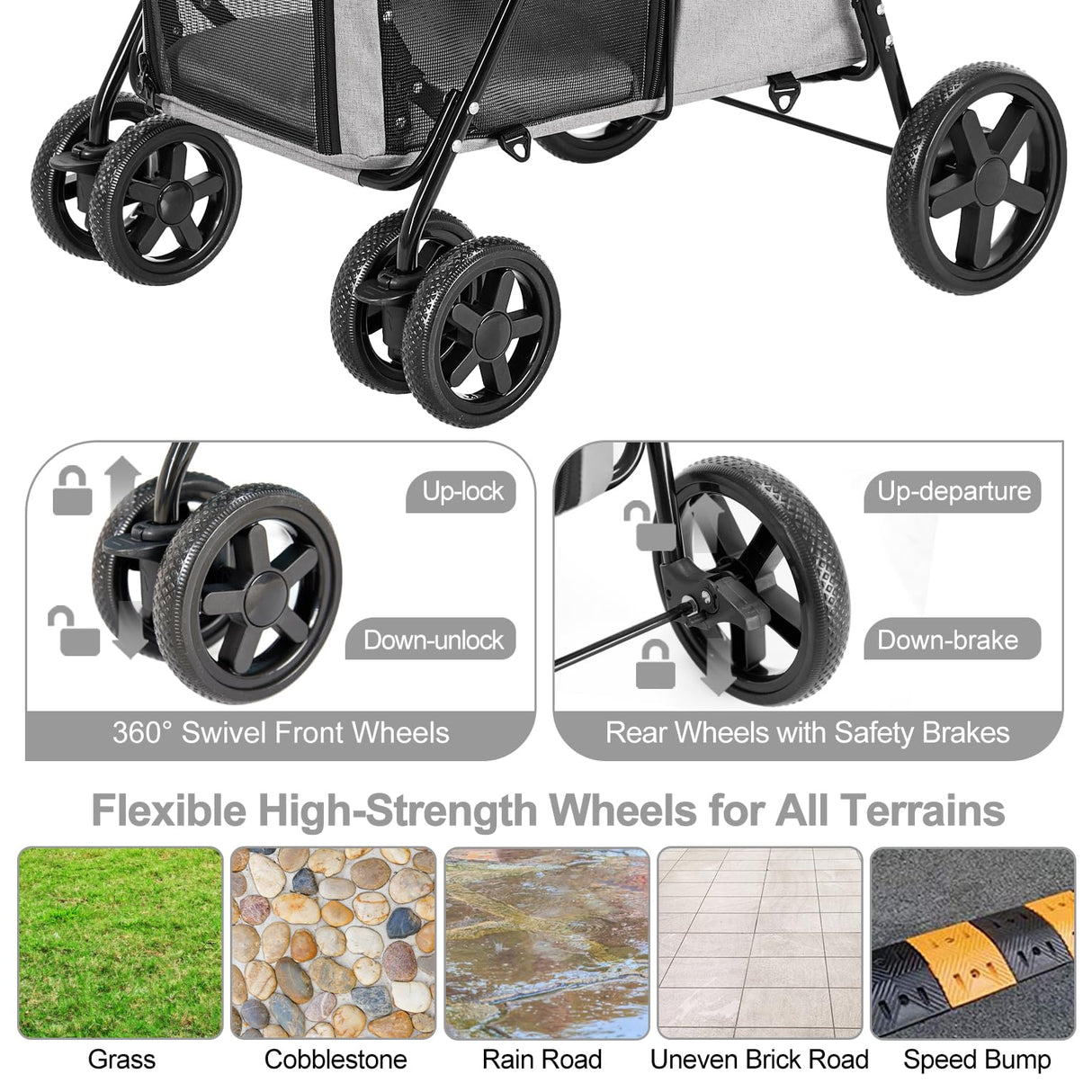 LPOTIUS Double Pet Stroller for Dogs and Cats with 2 Detachable Carrier, Quick-Folding Dog Stroller for Medium Small Dogs Cats, 4 Wheels, Light Gray