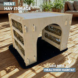 Kiwi&Mora Bunny House Hideout – Rabbit Hideout for Bunnies, Guinea Pigs & Other Pets | Large Indoor Wooden Tunnel Bed with Hay Feeder, Enrichment Toys & Accessories – Easy to Assemble & Clean