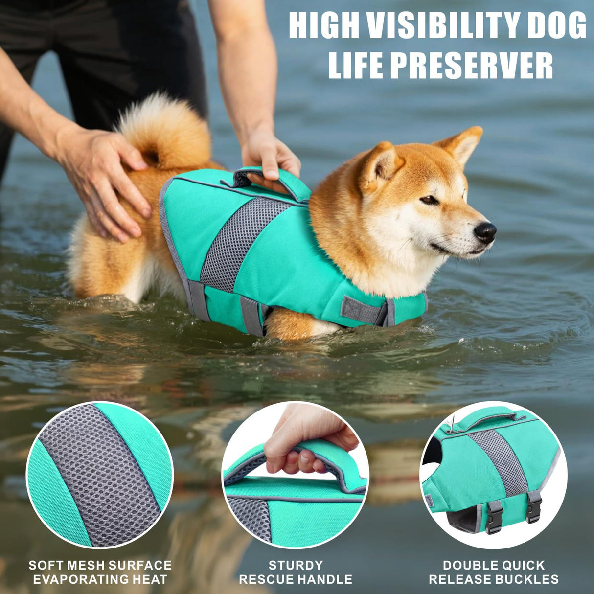 Mosucoirl Dog Life Jacket High Flotation,Shark Dog Lifesavers Floats Coat High Visibility Reflective Pet Safety Vest Swimsuits Small Medium Large Dog Life Vest for Swimming Boating Surfing Kayaking
