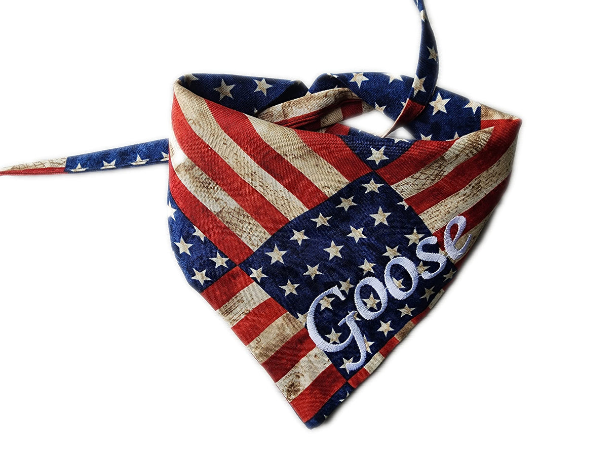 Personalized Dog-Flag-4th of July-Red/Patriotic Personalized Dog Bandana, Triangle Bibs Kerchief, Stars Stripes Dog Bandana/American Flag USA/in Loving Memory