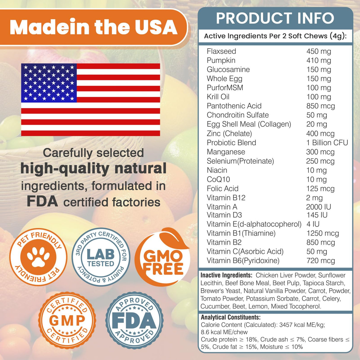 24-in-1 Dog Vitamins and Supplements 200 Ct Dogs Multivitamin Chewable Contain Chondroitin Probiotics Omega-3 Glucosamine for Dogs Skin Coat Heart Joint Gut Liver Brain Eyes Immune Support - Chicken