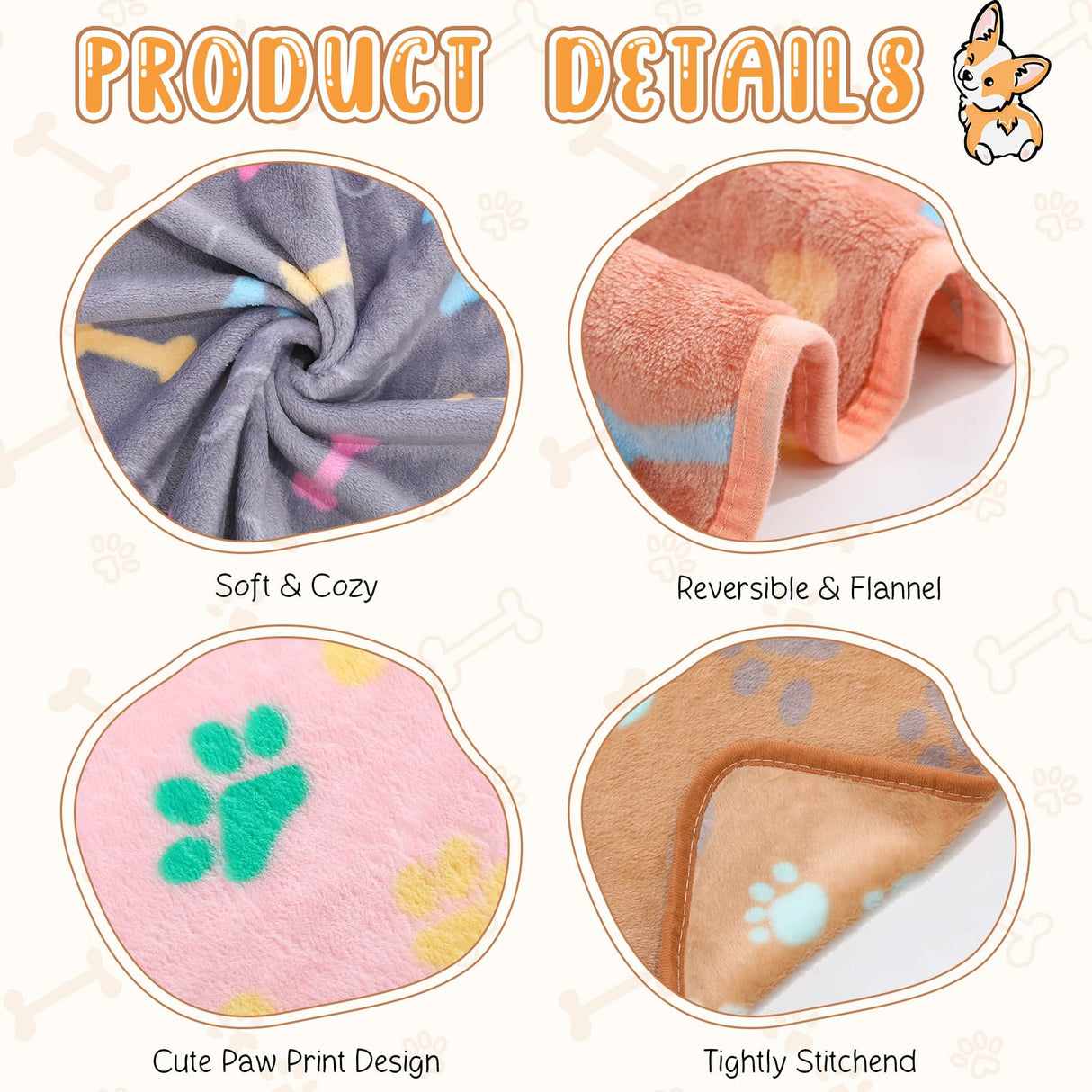 Hahafelt 20 Pcs Dog Blankets for Small Dogs 24 x 16 Inches Puppy Blankets with Paw Print Soft Fluffy Fleece Pet Sleep Mat Flannel Throw Washable for Small Dogs Puppy Cats, 10 Styles