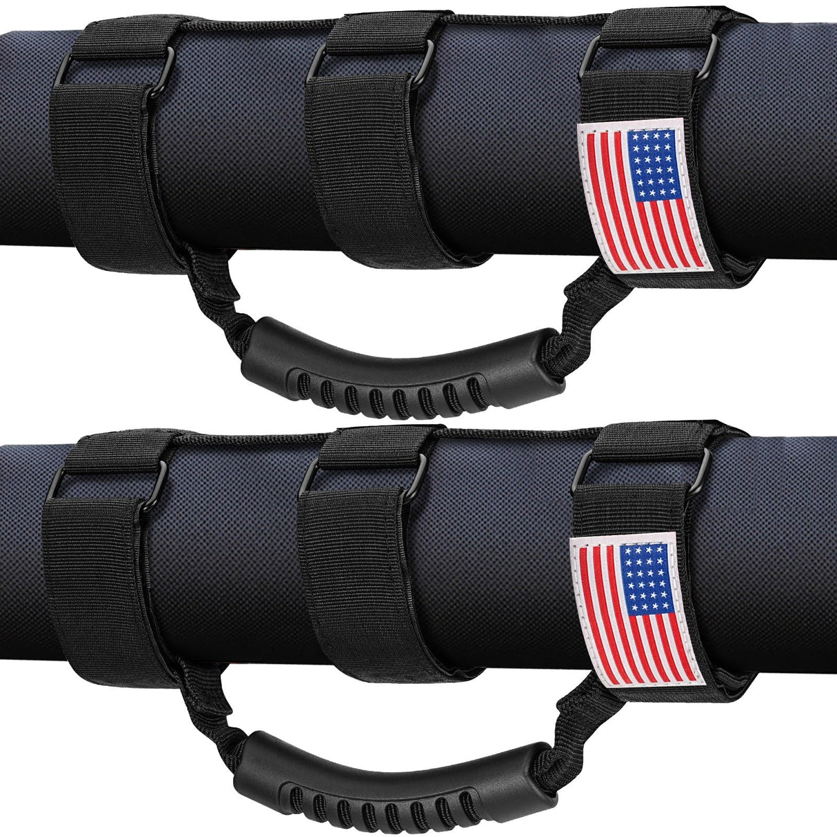 moveland Roll Bar Grab Handles with US Flag, 2 x Grip Handles for 1955-2023 Jeep Wrangler JL, JK, TJ, YJ & Jeep Gladiator Accessories - Upgrade Metal Buckle, Strong & Durable
