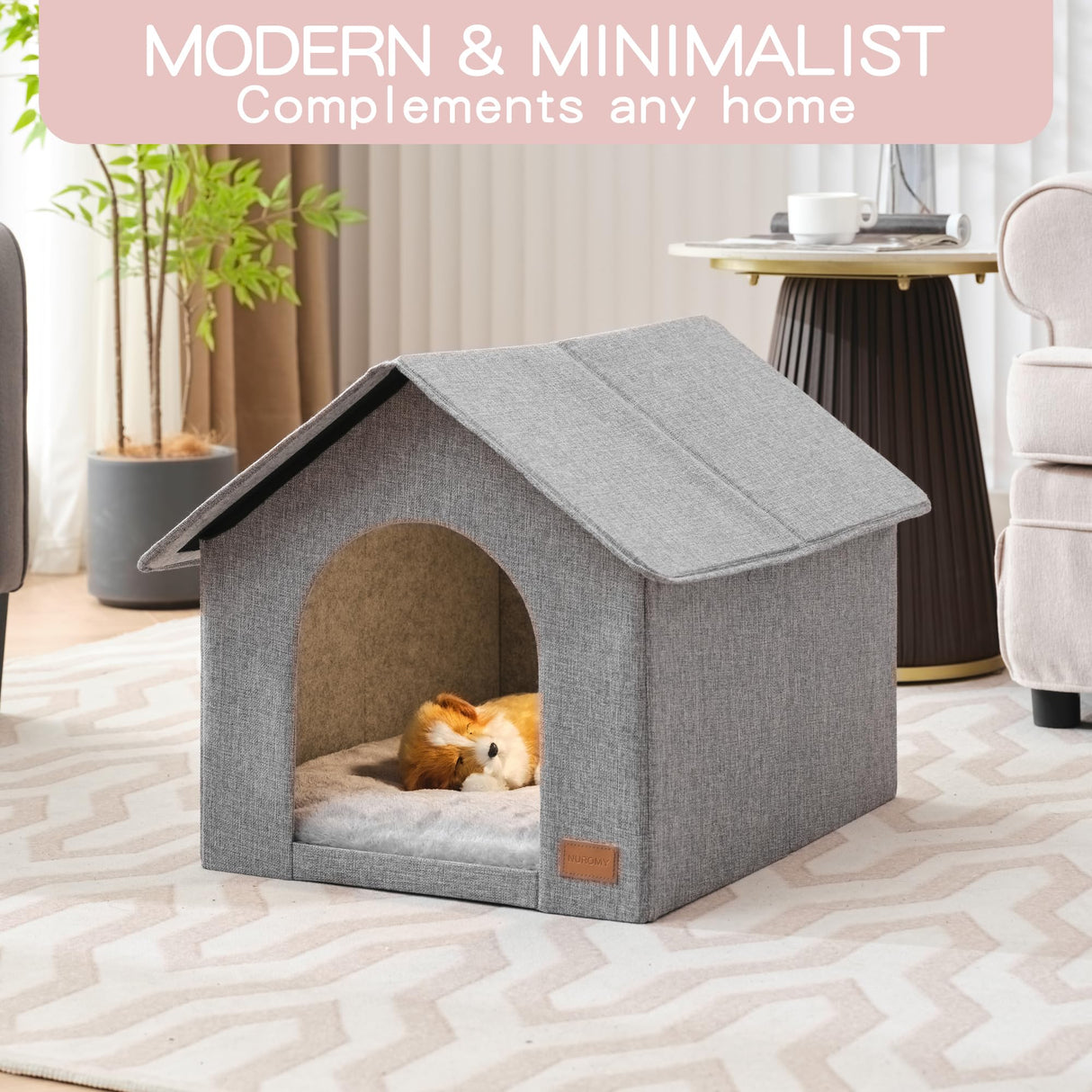 Indoor Dog House for Medium Dogs with Soft Cushion - Semi-Enclosed Warm Cave Bed for Pets Up to 20.8" Long