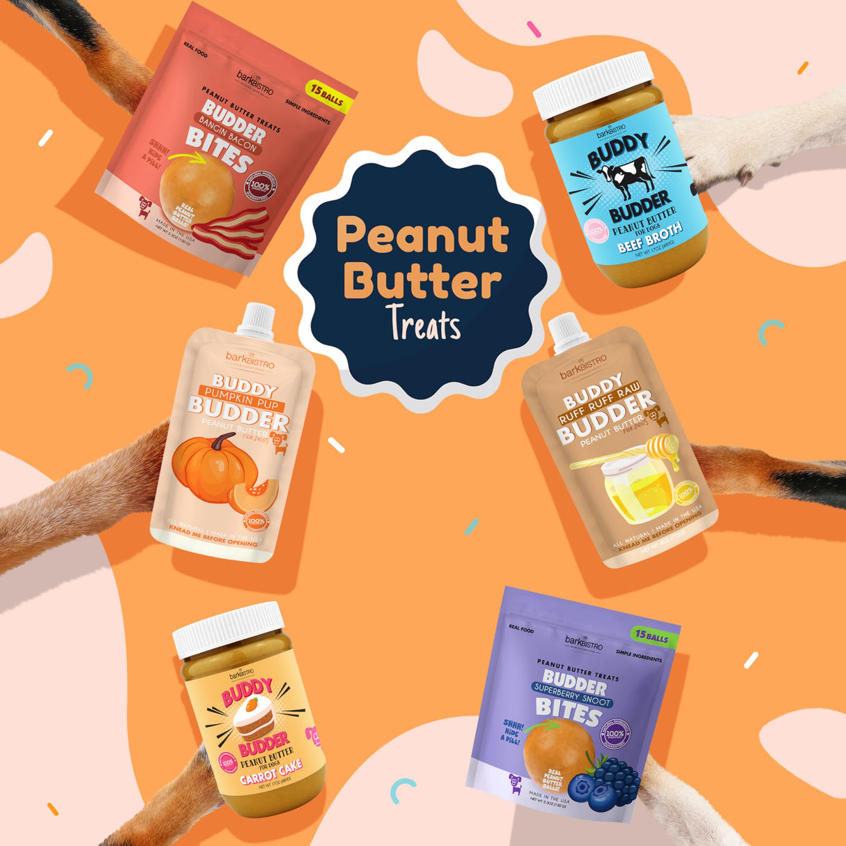 Bow-Wow Blueberry (probiotic + prebiotic) + Cranberry Canine (hip + joint) BUDDY BUDDER, 100% Natural Dog Peanut Butter, Healthy Peanut Butter Supplements, Made in USA (17oz jars)
