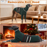 DENTRUN Greyhound Dog Sweater Medium with Detachable Hood - Warm Winter Knit Hoodie for Long Neck Dogs, Turtleneck Cold Weather Clothes with Leash Hole for Whippet, Saluki, Afghan Hound, Borzoi