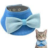 FURALETTE Denim Dog Bandana – Striped Bowtie, Soft & Durable Pet Scarf with Adjustable Metal Snap Buttons for Dogs & Cats (Blue, X-Large)