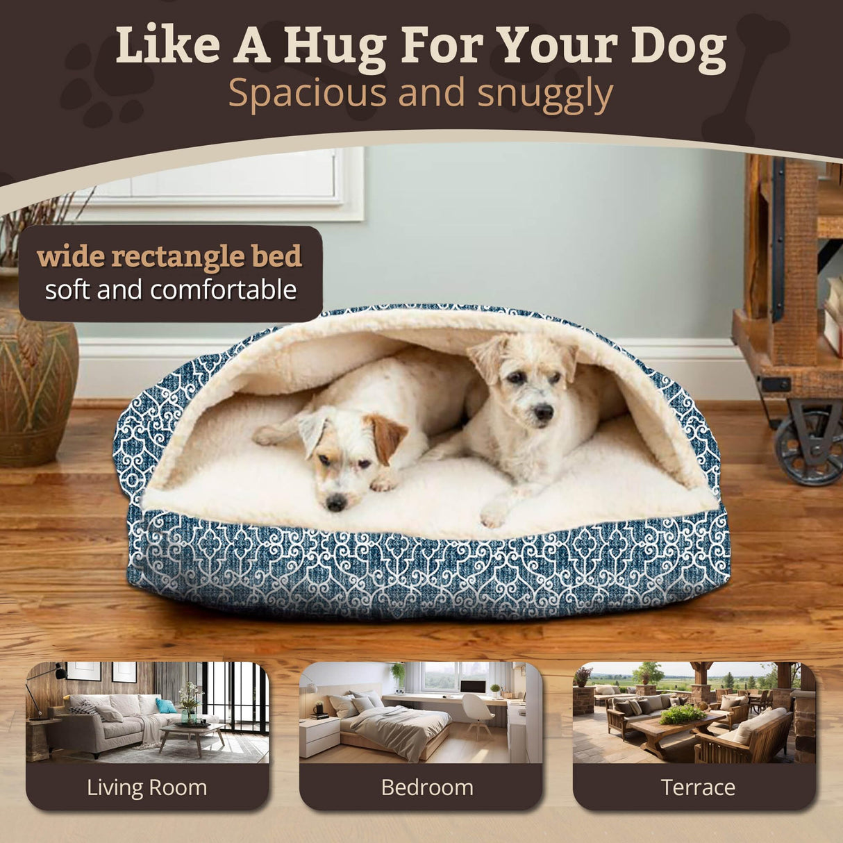 Snoozer Pet Products Luxury Rectangle Cozy Cave, Wag Collection, Medium, Ramey Oxford