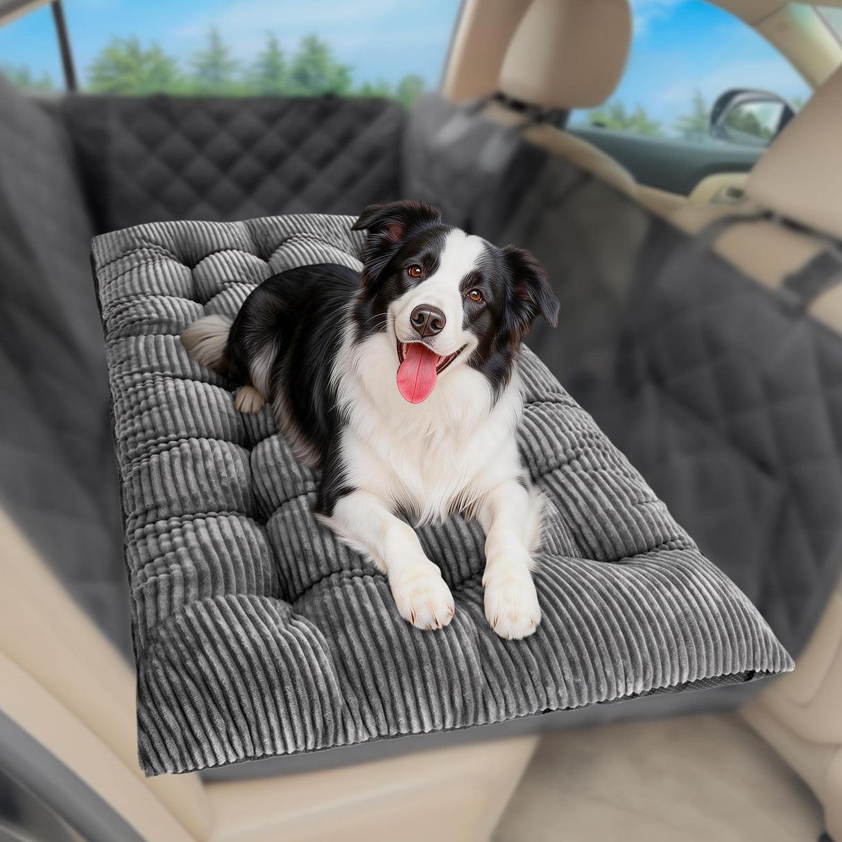 Loiion Dog Car Bed Mat - Non-Slip Backseat Extender Pet Mat, Flannel 100% Cotton Filling, Easy Clean, Dog Travel Bed Fits SUVs/Sedans/Trucks [No Backseat Extender Included]