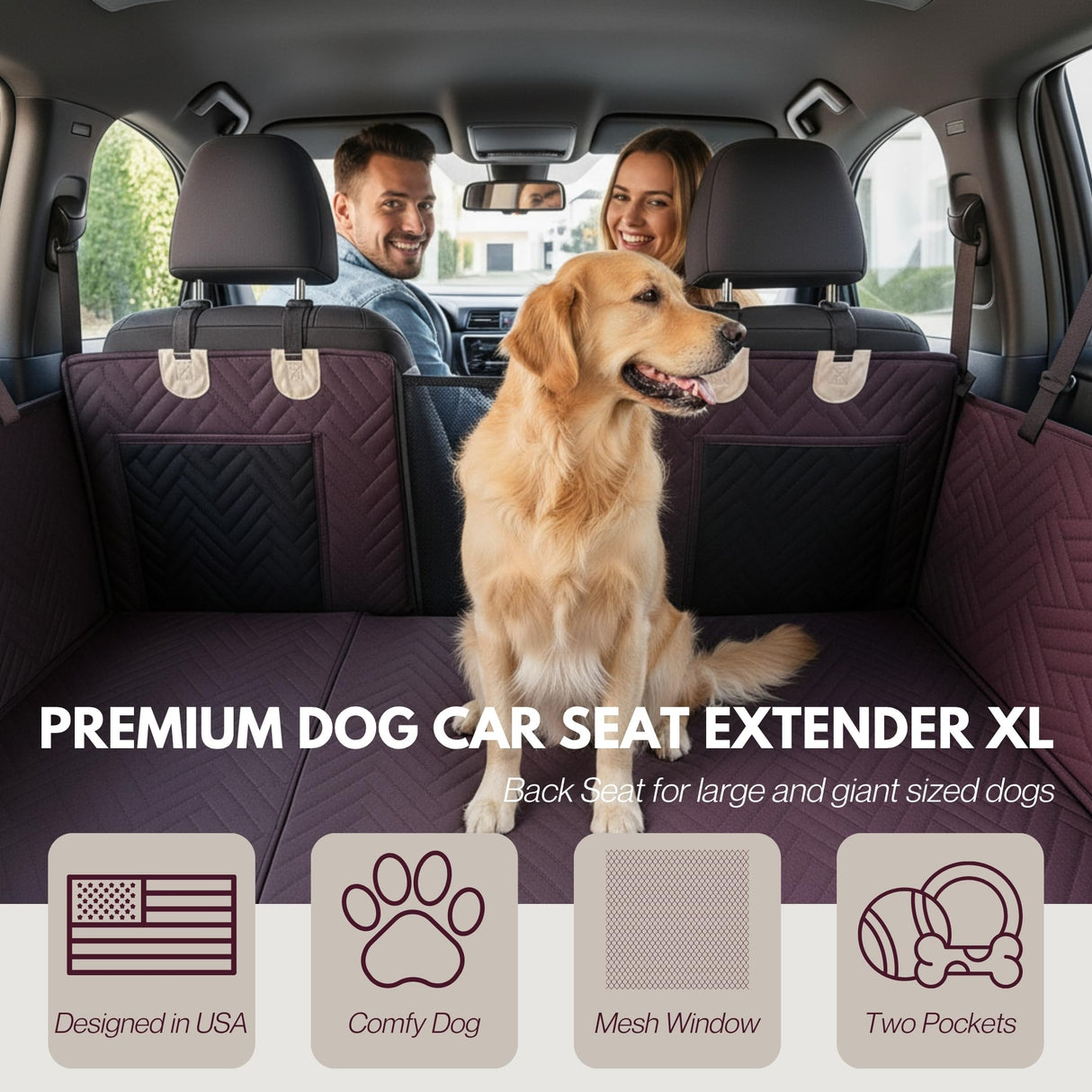 DOGGO Selection Back Seat Pet Cover for Dogs, Premium Dog Hammock for Car with Hard Bottom | XL, Waterproof & Washable | Dog Car Seat Cover for Large | Fits Large SUV, Trucks (Brown)