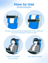 SeatSleeper The Travel Pillow Alternative That Stops Head Bobbing – Airplane Straps and Car Support Band Great on Upright Super Comfy & Neck Small Compact