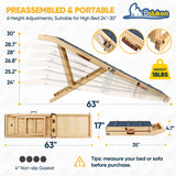 Dog Ramp for Bed, L63 W17 Foldable Pet Ramp for Small Large Dogs Cats, Dog Ramps for High Beds Car, High Traction with Platform 6 Adjustable Heights 24" to 30" Up to 220LBS, Wood (Wood, 63"X 17")