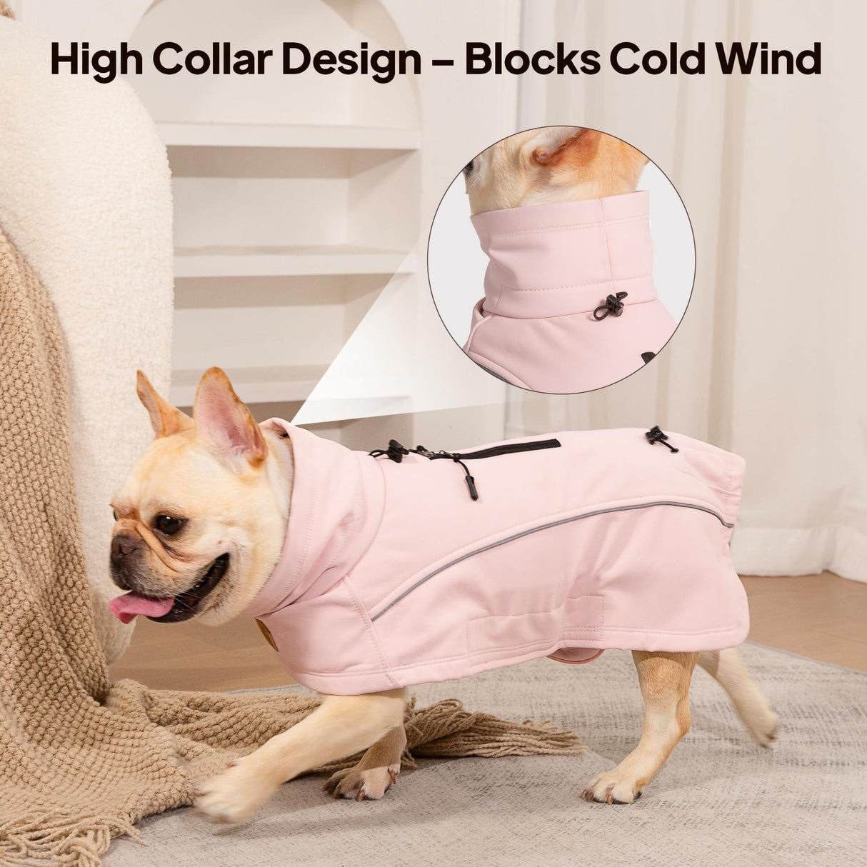 KITVAMREX Dog Coat Warm Dog Winter Coat Waterproof Dogs Jacket with Reflective Pet Fleece Vest Zip-Up Cold Weather Coats for Large Dogs Turtleneck Windproof Coats (Pink,Medium)
