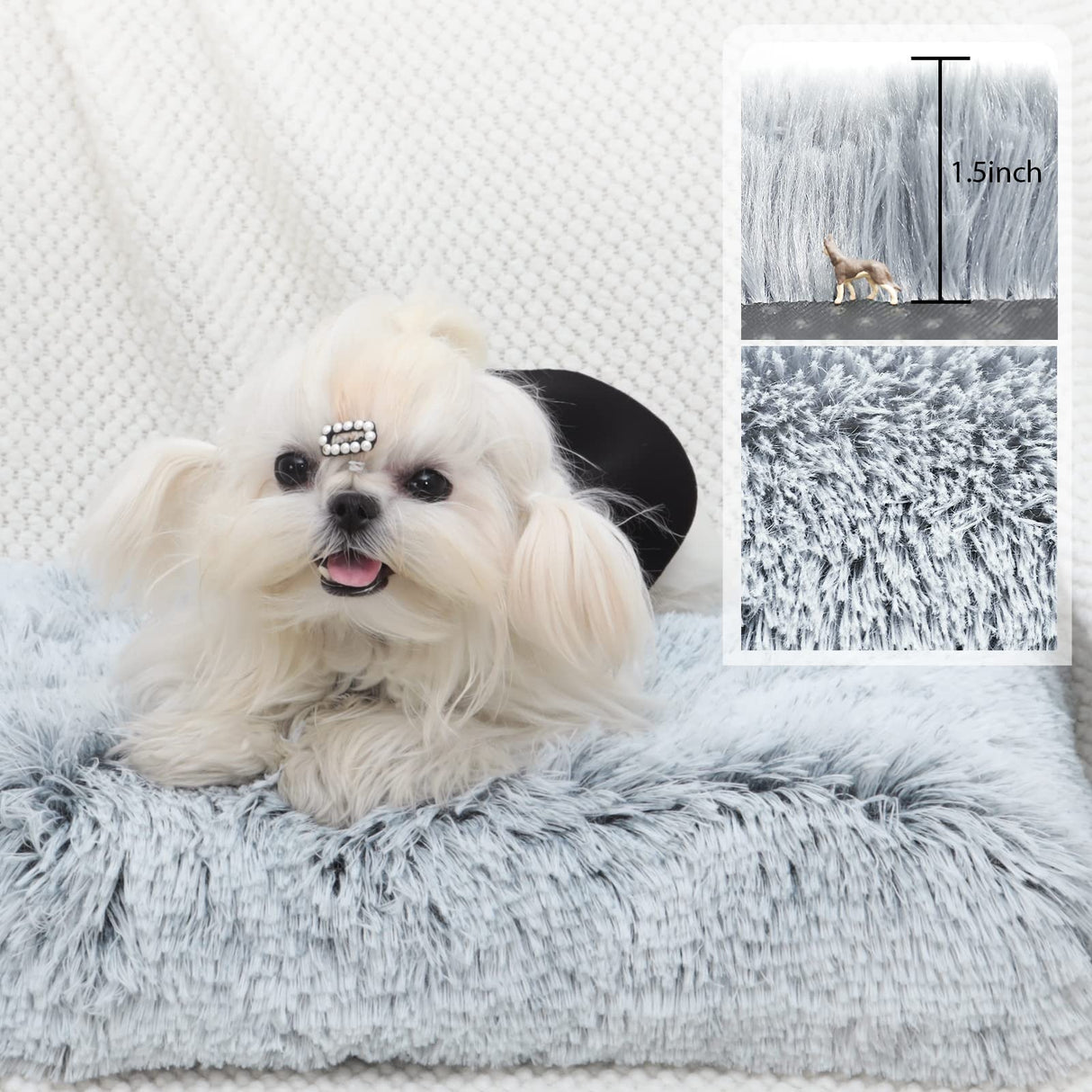 CHAMPETS Washable Dog Bed for Small Dogs with Removable Cover, Super Soft Waterproof Dog Crate Bed with Non-Slip Bottom, Fluffy Pet Bed 24×18 Inch, Grey