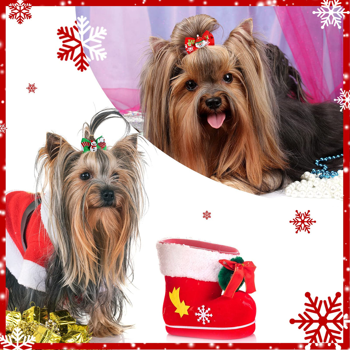 Weewooday 90 Pcs Christmas Dog Hair Bows Xmas Grooming Dog Hair Accessories Bows with Rubber Bands Pet Topknot for Xmas Party Decor Pet Gift