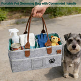 Brabtod Felt Dog Grooming Bag, Pet Portable Tote Bag with Handle, Dogs Storage Organizer, 3 Compartments Caddy with 8 Pockets, Ideal for Dog Cat Grooming Tool Kit/Diaper/Blanket/Pads-Gray