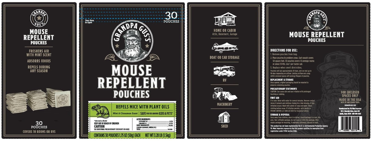 Grandpa Gus's Natural Mouse Repellent Pouches, Repel Mice from Nesting & Freshen Air in Home/Cabin/Boat/Car Storage/RV/Machinery/Shed, 1.75 Oz (30 Pouches)