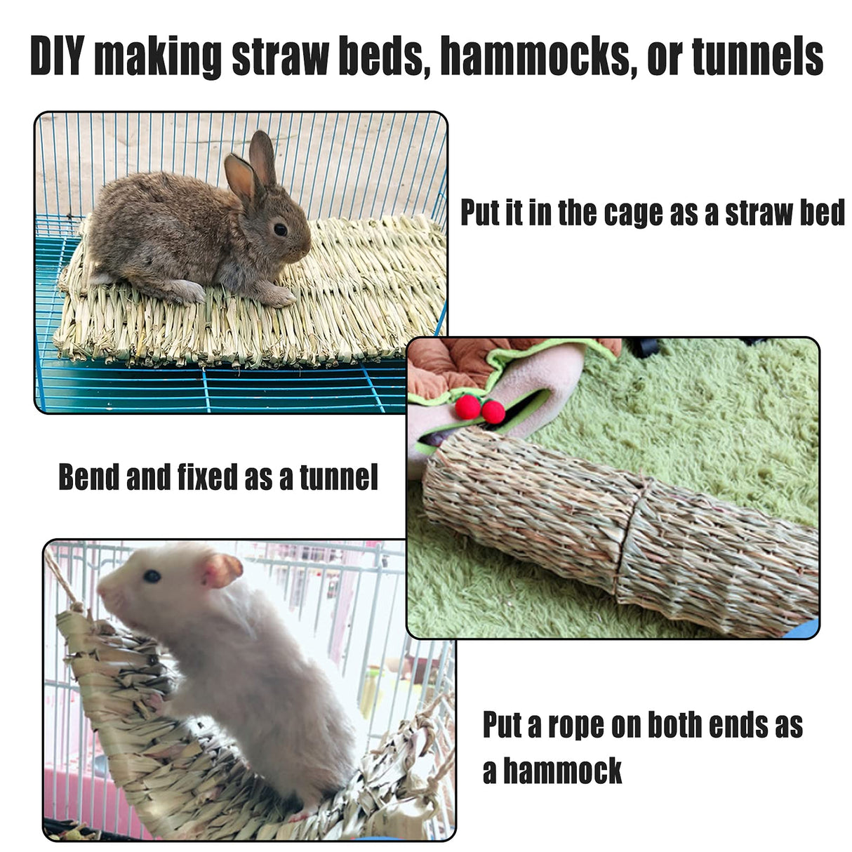 Hamiledyi 20 Pack Bunny Grass Mat Woven Bed Mat Natural Straw Hay Mats Rabbit Handmade Bedding Sleeping Grinding Nesting and Chewing Toy for Guinea Pig Hamster Chinchilla Squirrel Hedgehog
