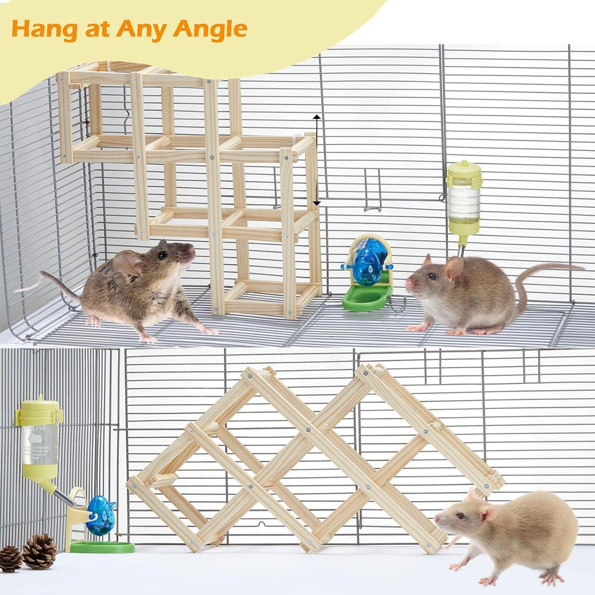 Jevnd Wooden Rat Climbing Toys, Natural Pet Rat Cage Accessories Climbing Ladder, Fancy Rats Enrichment Toy Activities, Hanging Rodent Toys for Pet Rats in Cage Playing Chewing (M, 1pc)