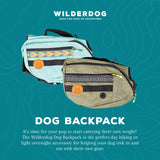 Wilderdog Dog Backpack with Built in Harness and Back-Mounted D-Ring Leash Attachment, Handle, Two Saddlebags with 4 Total Pockets, Built in Poop Bag Dispenser (Pacific Blue, Large)