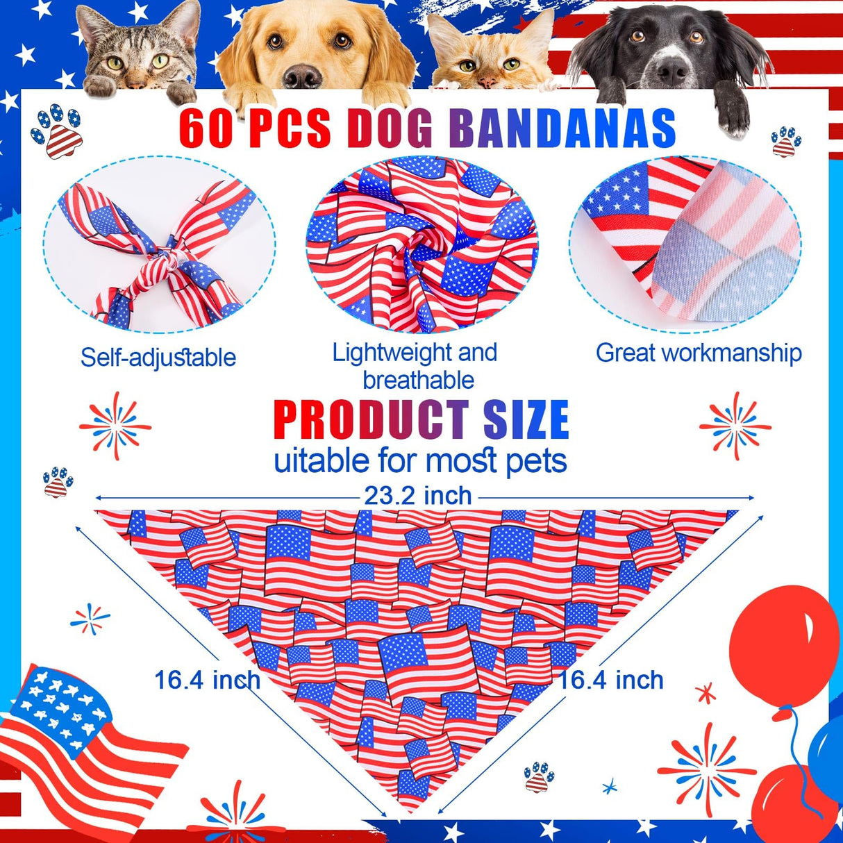 Chicingyou 108 Pcs Veterans Patriotic Dog Bandanas Bulks Star Stripe Adjustable Bow Ties for Dogs USA Flag Bowknot Triangle Scarf Kerchief for Pet Cat 4th of July Memorial Grooming Outfit