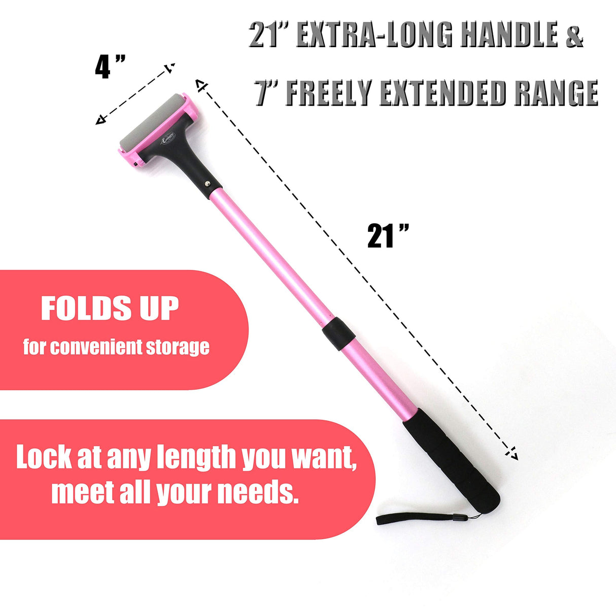 EASACE Lotion Applicator for Back & Body, Long Handle 21.5inch Adjustable Lotion Roller with 2 Replacement Roller for Back self(Pink)