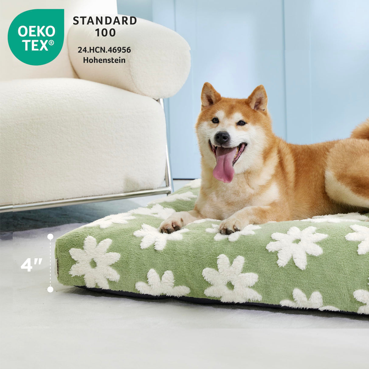 LE SURE Extra Large Dog Bed-Thick Shredded Chopped Foam Pet Bed Indoor with Removable Cover, Cute Modern Fuzzy Plush & Anti Slip Bottom, Green