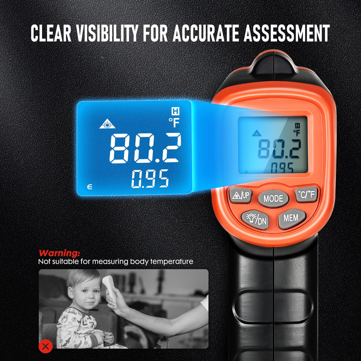 SURLABA Infrared Thermometer, Digital Temperature Gun with Patented Circular Laser, Non-Contact Laser Thermometer Gun for Cooking/Ovens/Home Repairs, -58℉~1022℉ (-50℃-550℃), Not for Use on Humans
