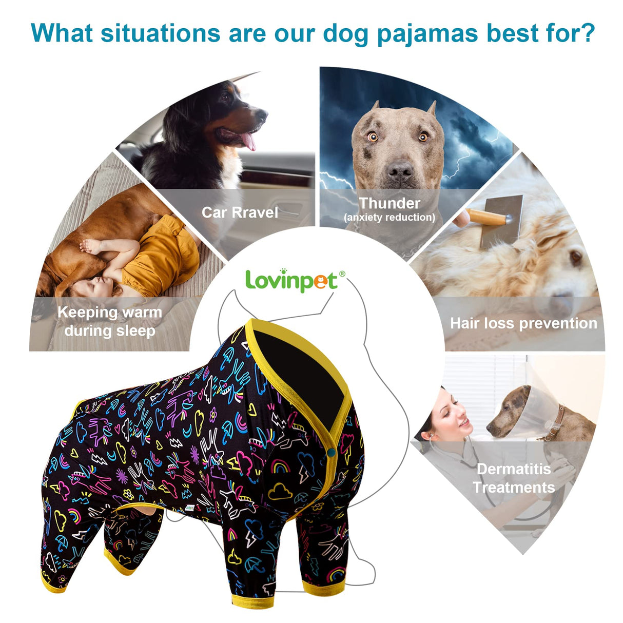 LovinPet Large Dog Pajamas - Stretch Knit Dog Shirt, PJs for Pitbulls, Unicorn Print, Lightweight Pullover Pet PJs, Pet Pajamas for Dogs, Pitbull Clothes, Pitbull Shirt, Blue L