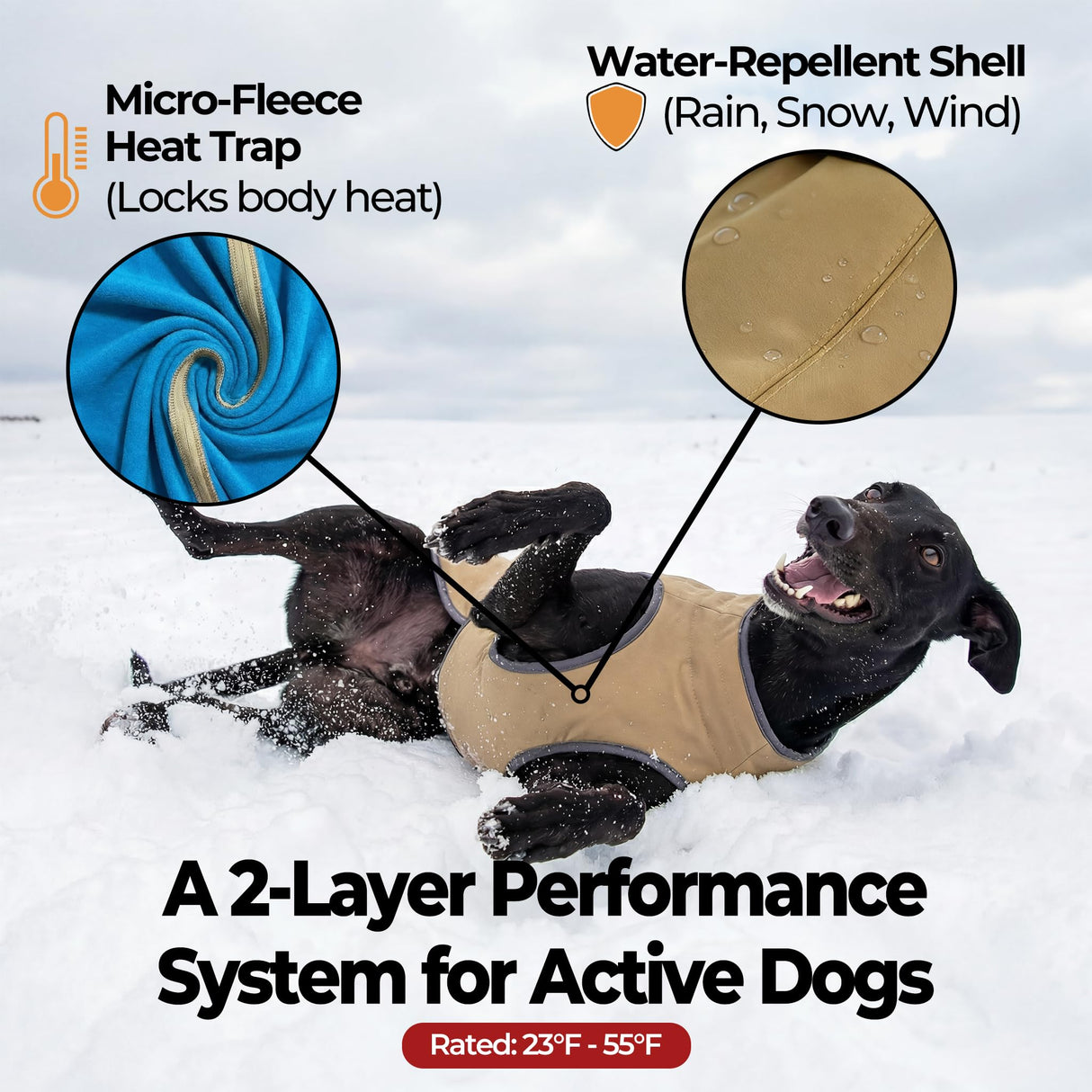 SKIPGEAR Dog Winter Vest with Fur-Safe Buckle (No Hook & Loop), Water-Repellent Fleece Lined Jacket, 360° Reflective, Leash Hole & Leg Straps, Adjustable for Hiking & Active Dogs (Brown, X-Small)