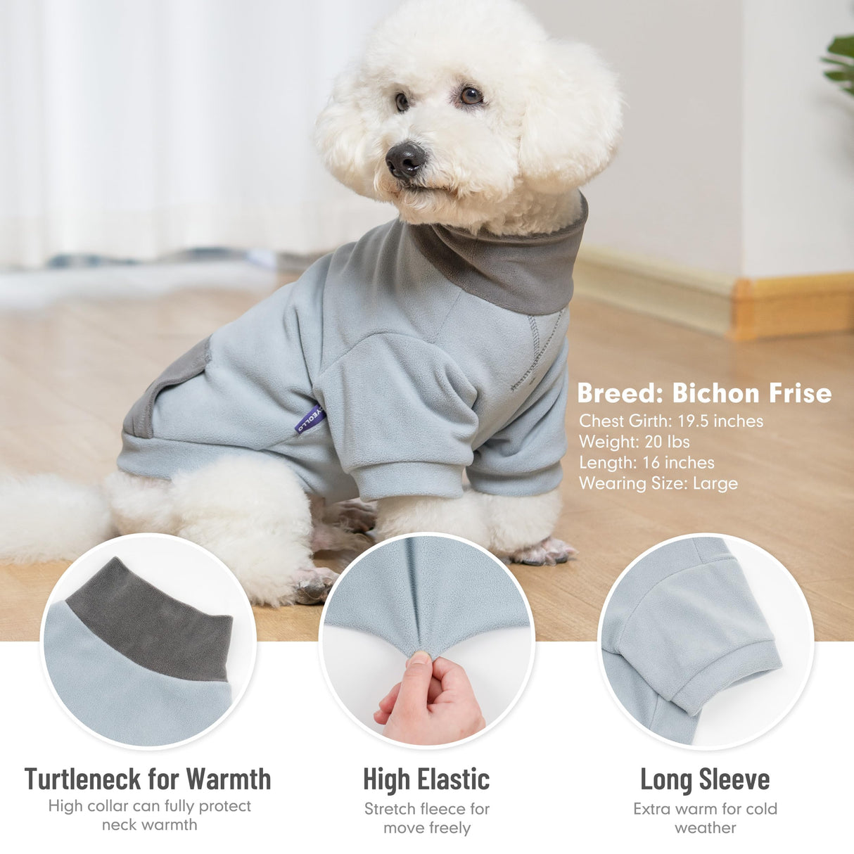 cyeollo Dog Sweater for Small Dogs Boy Girl, Fleece Dog Sweaters Warm Turtleneck Dogs Sweater with Sleeves Stretchy Doggy Pullover Sweatshirt Winter Pet Clothes, Light Blue M