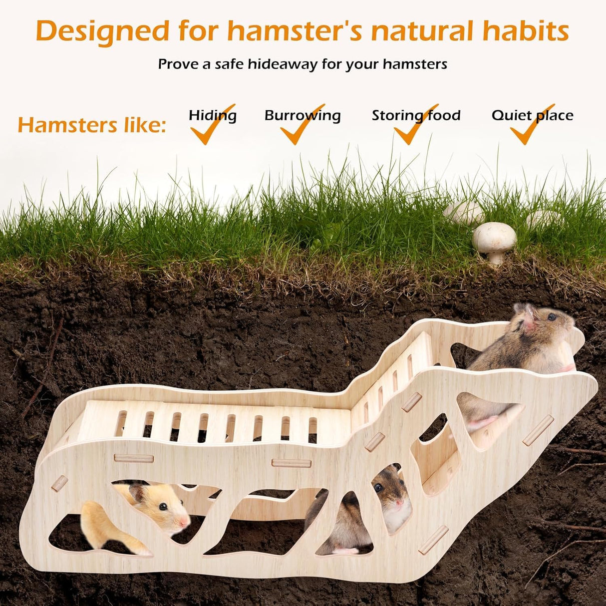 3-Piece Set Hamster Platform Play Wooden for Dwarf Syrian Hamsters Gerbils Mice or Other Small Pets
