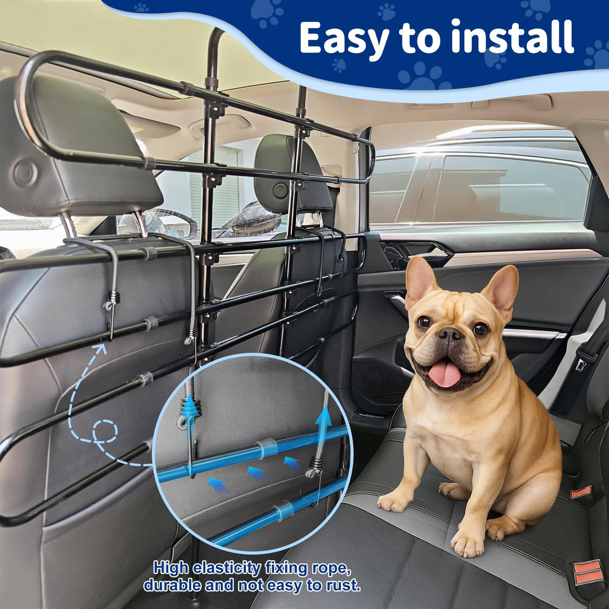 Vehicle Pet Barrier, Adjustable Universal Dog Car Barrier for SUVs, Trucks and Cars, Moves with Car Seat, Sturdy Metal Tube Pet Pen for Vehicles