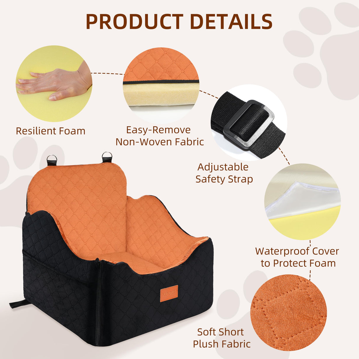XEEP Dog Car Seat for Small/Medium Dogs Up to 35lbs, Dog Booster Seat with Memory Foam Cushion, Washable Pet Car Seat with Safety Belt & Pee Pad & Blanket, Fits in Front/Back Seat(Black/Brown)
