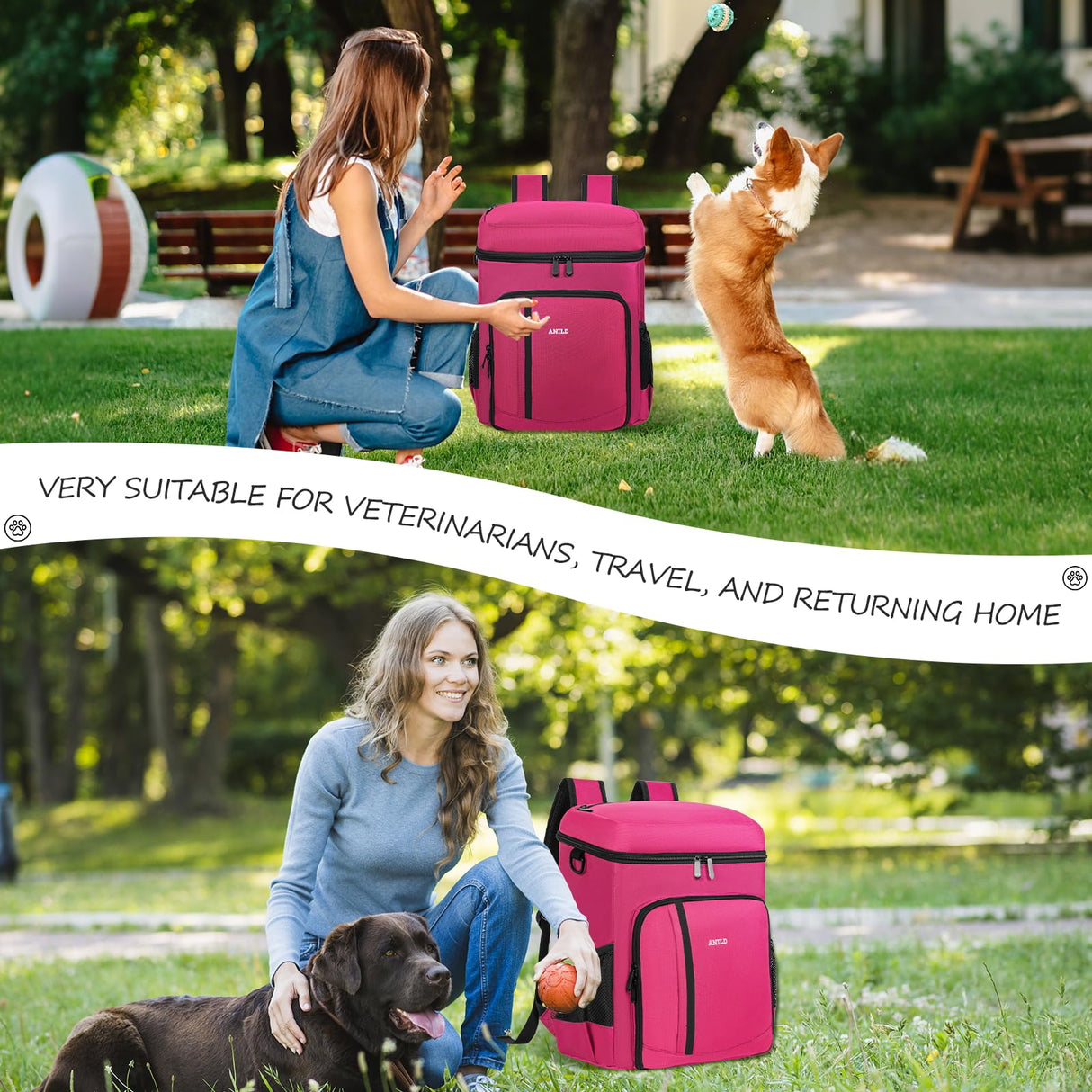 ANILD Dog Travel Backpack - Airline Approved Double-layer Pet Travel Bag Accessories with 2 Food Storage Bag and 2 Foldable Silicone Bowls for Hiking & Camping