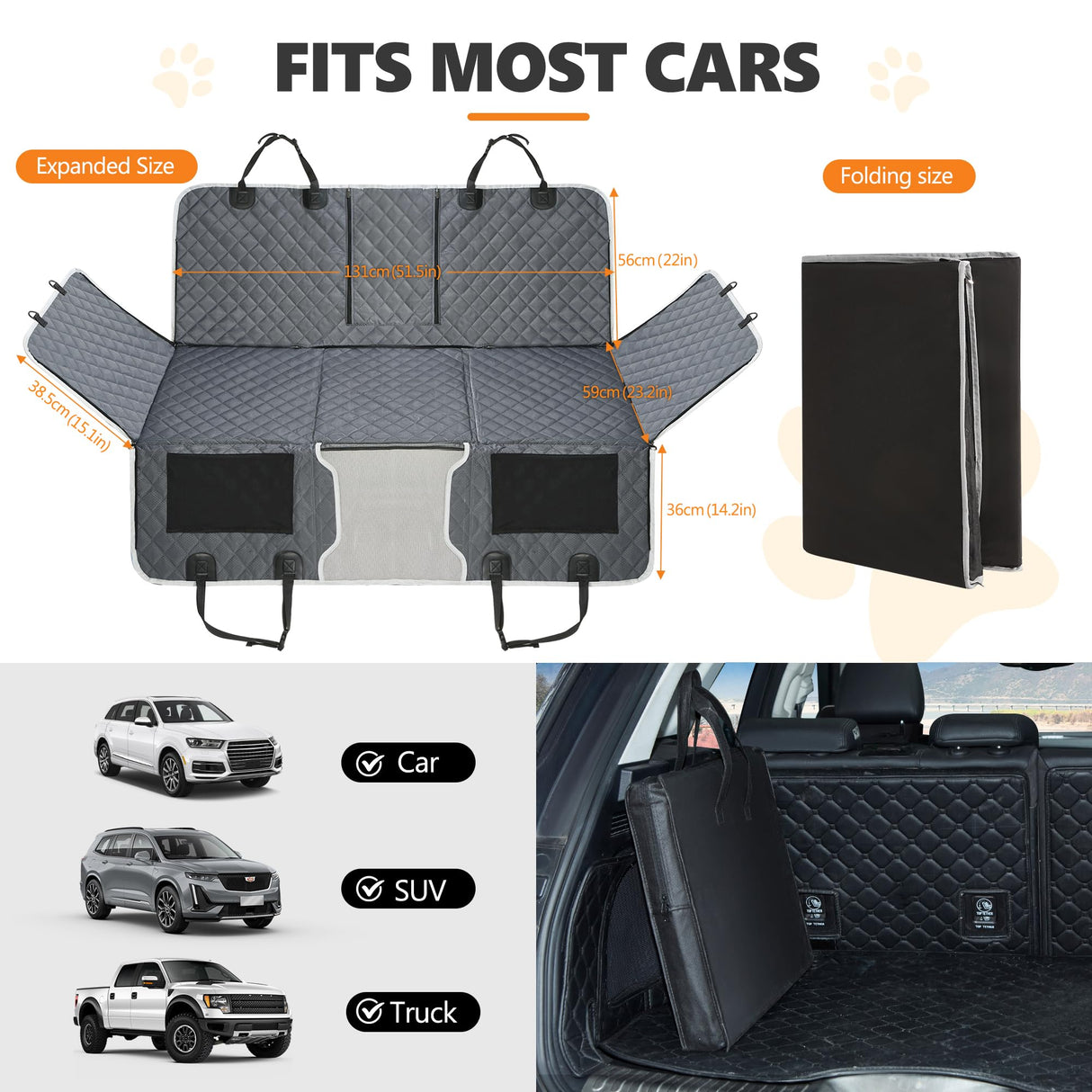 ANOSOSPECIAL Back Seat Extender for Dog,Waterproof Hard Bottom Dog Car Seat Cover for Back Seat Protector,Foldable Camping Pet Hammock Bed,Easy Clean Travelling Accessories Car SUV Truck (Gray)