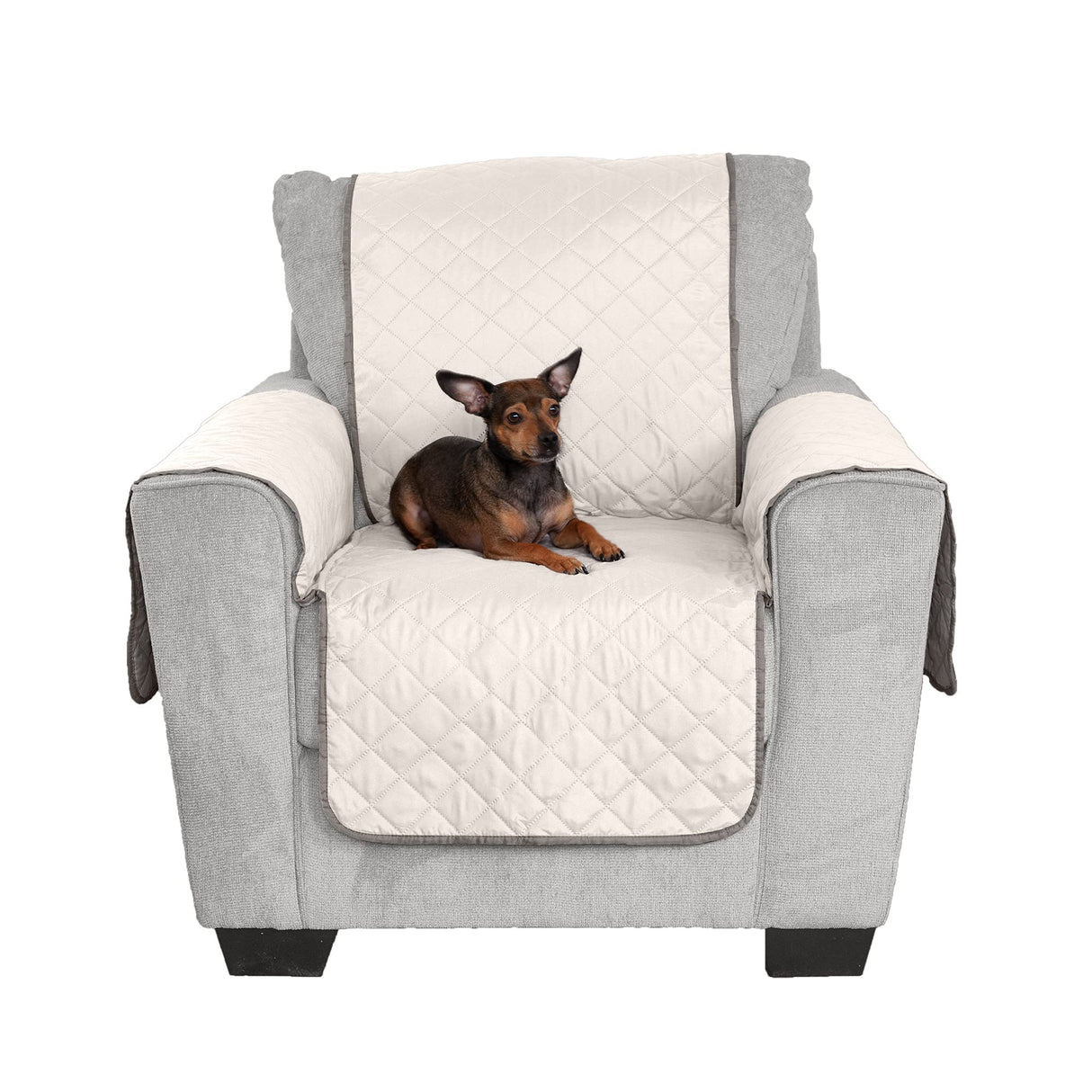 Furhaven Water-Resistant & Reversible Chair Cover Protector for Dogs, Cats, & Children - Two-Tone Pinsonic Quilted Living Room Furniture Cover - Gray/Mist, Chair