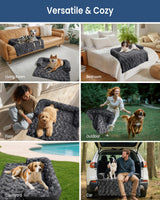 blunique Calming Large Dog Bed for Couch, 41 x 37 inch Removable Couch Cover for Dogs Washable, Non-Slip Fluffy Plush Dog Sofa Mat for Furniture Protector - Dark Grey