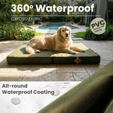 Laifug Foldable Waterproof Dog Bed for Large Dogs - Outdoor Orthopedic Dog Bed with Washable Removable Cover, Pet Mattress with Handles, Army Green, (36 x 27 x 3.5, inches)
