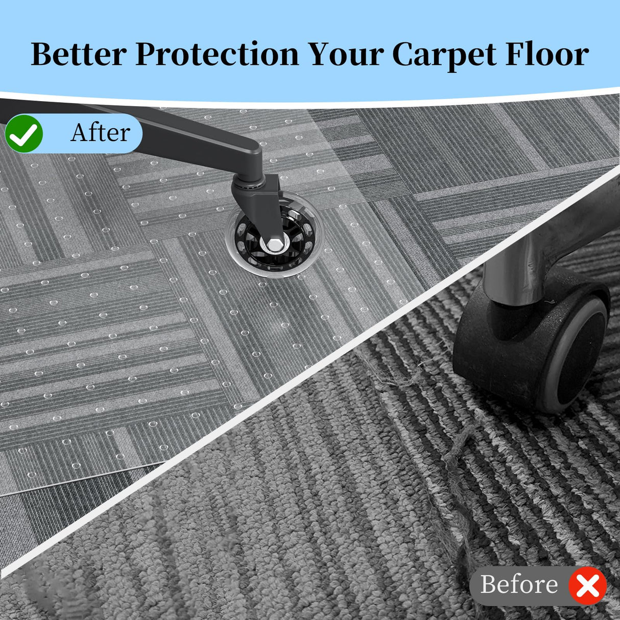 Tonaus Chair Mat for Carpet, 48"×36" T-Shape Transparent PVC Home Office Desk Chair Mat for Floor Protection with Non-Slip Studded Backing Pile Carpet Protector
