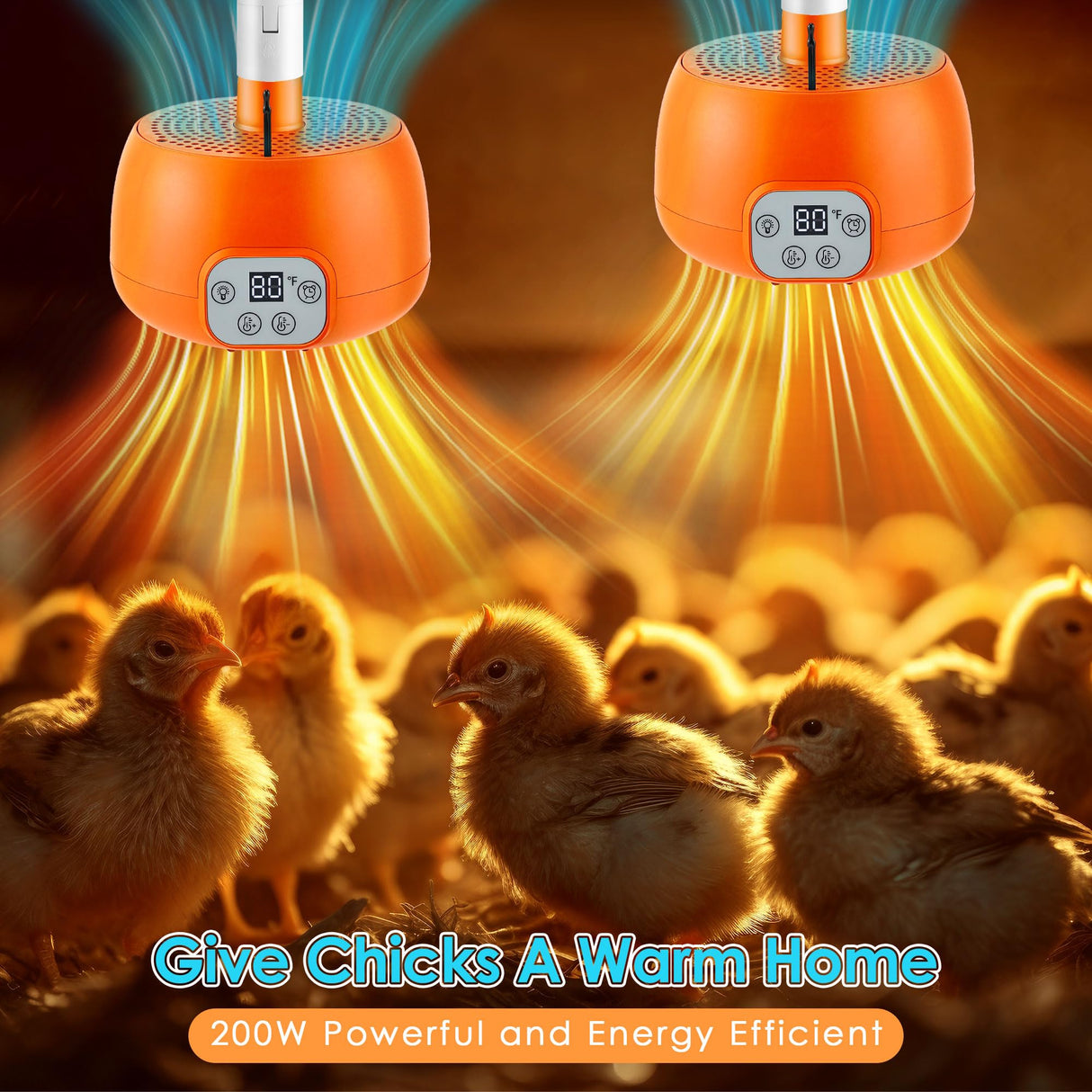 Enhon 2 Pack Chicken Coop Heater, Timing Heat Lamp for Chickens, Smart Temperature Control Chicken Brooder Heater, 5 Ft Ultra Long Cable Reptile Heating Lamp for Chicks Duck Dog Cats, No Remote