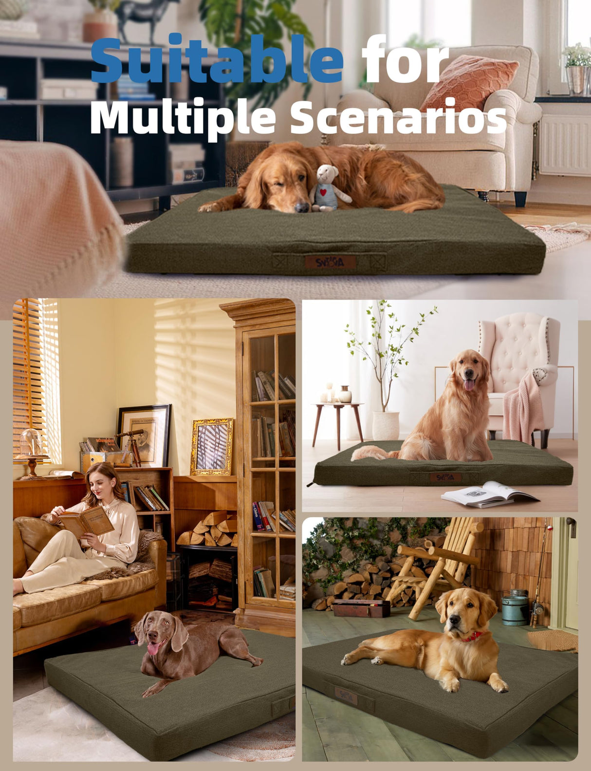 Sytopia Indestructible Dog Bed, 42" XL Chew Proof Dog Bed for Extra Large Dogs (90 lbs), Durable Waterproof Pet Bed, Chew Resistant Dog Crate Pad, Washable Cover, Indoor & Outdoor Use, Brown