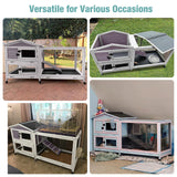Suumerpety 62" Rabbit Hutch with Chew-Proof Ramp & Waterproof Roof - Indoor/Outdoor Bunny Cage, 2-Story Design, 6 Lockable Caster Wheels & Dual Pull-Out Trays (Grey)