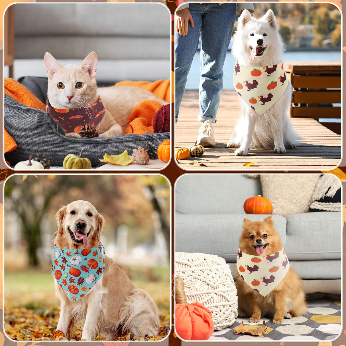 Huhumy 100 Pcs Thanksgiving Fall Dog Bandanas Bulk 3 Sizes Dog Washable Bandana Adjustable Washable Autumn Scarf for Thanksgiving Holiday Small Medium Large Pet Supplies