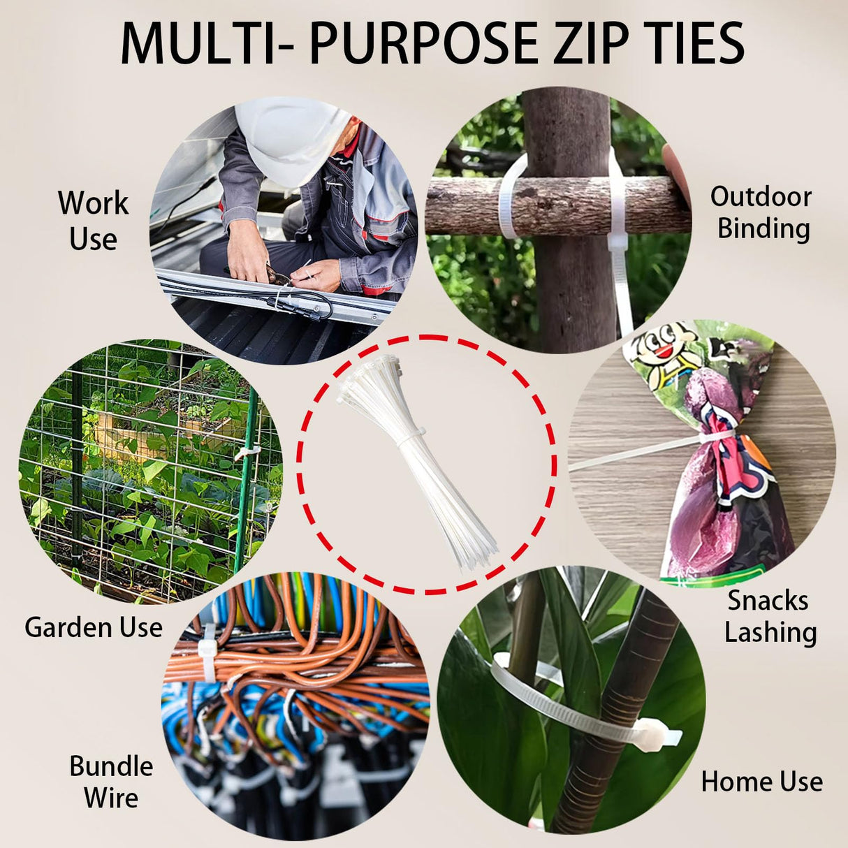 White Zip Ties Assorted Sizes 4+6+8+12 Inch, 400 Pack, Clear Zip Ties, White Cable Ties, Zipties Clear, UV Resistant Wire Ties, Plastic Ties, Tie Wraps Assorted Sizes