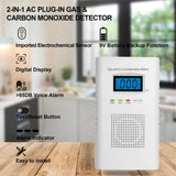 2 Pack Combination Gas & Carbon Monoxide Detectors - Plug in CO Alarm & Natural Gas Detector with Digital Display, CO Detector & Combustible Gas Detector for Home, Easy to Read