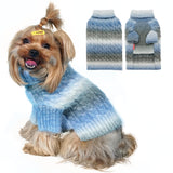 KYEESE Dog Sweater Cable Knit Thick Dog Knitwear Turtleneck Warm with Sleeves Fuzzy Dogs Clothes Gradient Color, Blue, Large