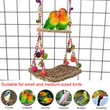 FrgKbTm Bird Swing Toys with Wood Perch, Seagrass Woven Parrot Platform Bird Climbing Hanging Hammock Bird Perch Stand Chewing Toy for Parakeets,Budgie, Conure, Cockatiel,Lovebird