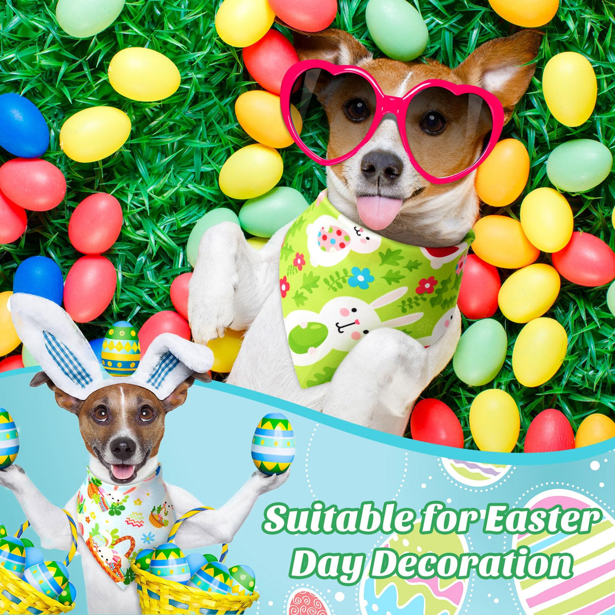 Sanwuta 50 Pcs Easter Dog Bandanas Bulk Pet Kerchief Set Bibs Triangle Scarf Dog Bandanas with Egg Rabbit Carrot Patterns for Easter Party Pet Costume Accessory Decoration(31.5 x 21.7 x 21.7)